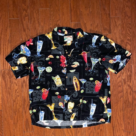 Paradise Found Vintage Black Cocktail Hawaiian Rayon Shirt Men's XL HAWAII MADE - Picture 2 of 5